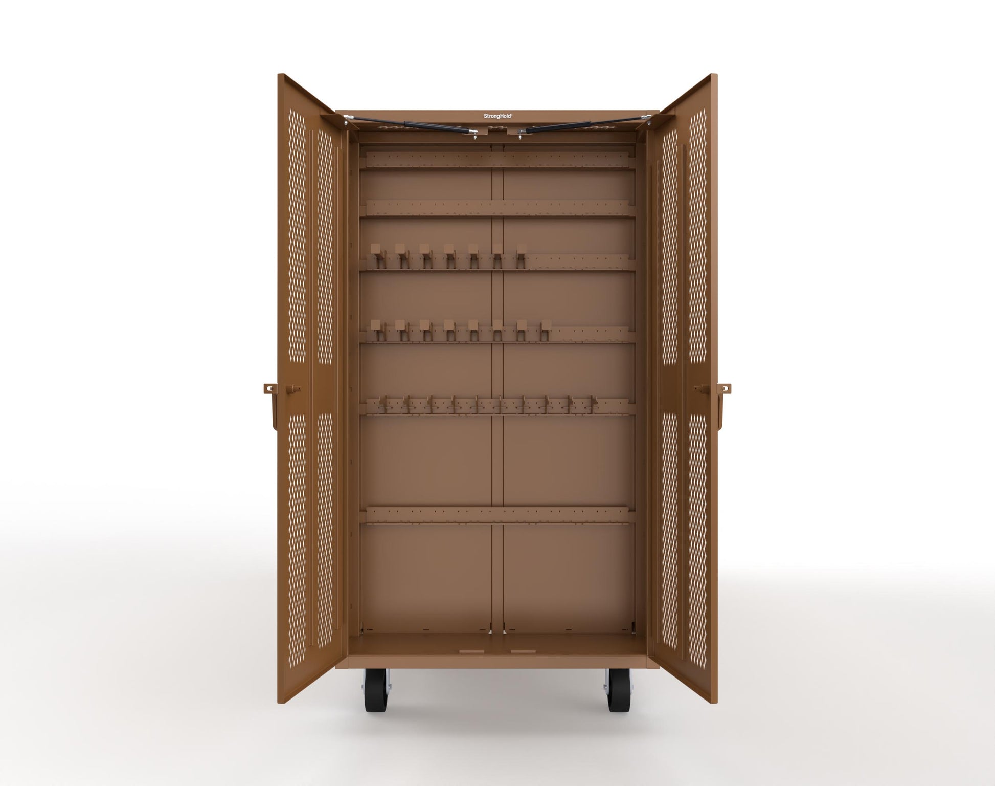 Extreme Duty Mobile Rigging Cabinet with 2 sets of 2 Ventilated Sliding Doors and 2 sets of 2 Ventilated Swing Doors with Short and Long Hangers  - 122 in. W x 50 in. D x 100 in. H - 10.27.6-4V-500-2SLD-2ED-40SH-16LH-FLP-CA-8008