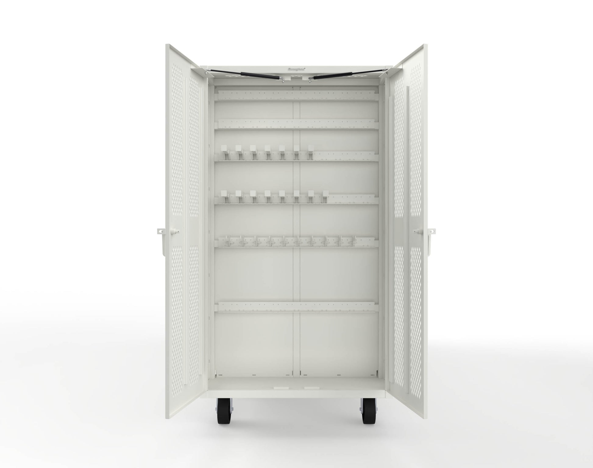Extreme Duty Mobile Rigging Cabinet with 2 sets of 2 Ventilated Sliding Doors and 2 sets of 2 Ventilated Swing Doors with Short and Long Hangers  - 122 in. W x 50 in. D x 100 in. H - 10.27.6-4V-500-2SLD-2ED-40SH-16LH-FLP-CA-9003