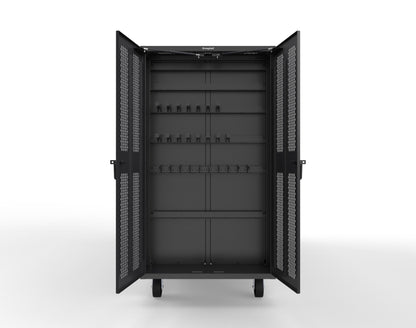 Extreme Duty Mobile Rigging Cabinet with 2 sets of 2 Ventilated Sliding Doors and 2 sets of 2 Ventilated Swing Doors with Short and Long Hangers  - 122 in. W x 50 in. D x 100 in. H - 10.27.6-4V-500-2SLD-2ED-40SH-16LH-FLP-CA-9005