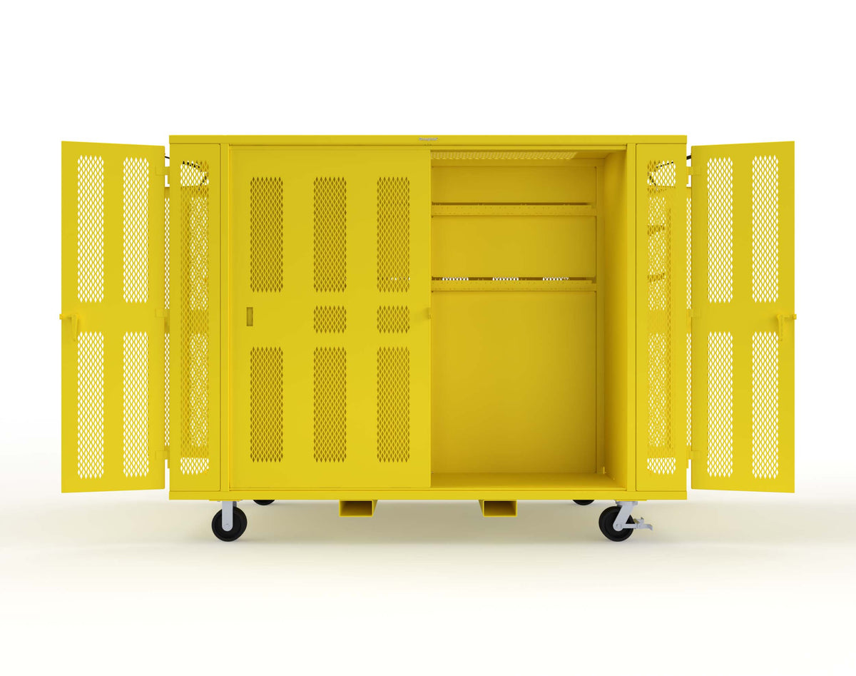 Extreme Duty Mobile Rigging Cabinet with 2 sets of 2 Ventilated Sliding Doors and 2 sets of 2 Ventilated Swing Doors with Short and Long Hangers - 122 in. W x 50 in. D x 100 in. H - 10.27.6-4V-500-2SLD-2ED-40SH-16LH-FLP-CA-1023