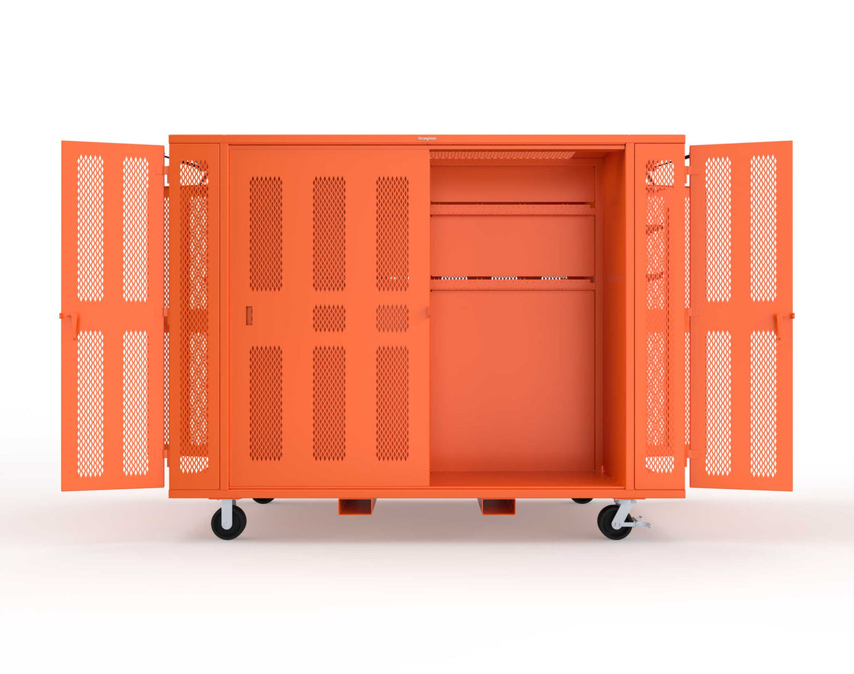 Extreme Duty Mobile Rigging Cabinet with 2 sets of 2 Ventilated Sliding Doors and 2 sets of 2 Ventilated Swing Doors with Short and Long Hangers - 122 in. W x 50 in. D x 100 in. H - 10.27.6-4V-500-2SLD-2ED-40SH-16LH-FLP-CA-2004