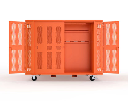 Extreme Duty Mobile Rigging Cabinet with 2 sets of 2 Ventilated Sliding Doors and 2 sets of 2 Ventilated Swing Doors with Short and Long Hangers - 122 in. W x 50 in. D x 100 in. H - 10.27.6-4V-500-2SLD-2ED-40SH-16LH-FLP-CA-2004