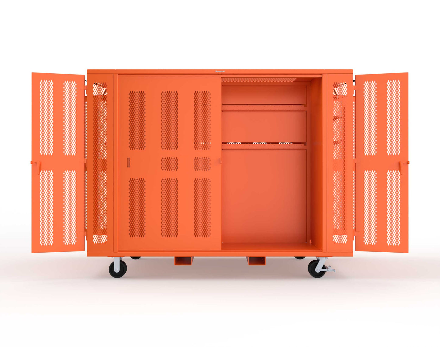Extreme Duty Mobile Rigging Cabinet with 2 sets of 2 Ventilated Sliding Doors and 2 sets of 2 Ventilated Swing Doors with Short and Long Hangers  - 122 in. W x 50 in. D x 100 in. H - 10.27.6-4V-500-2SLD-2ED-40SH-16LH-FLP-CA-2009