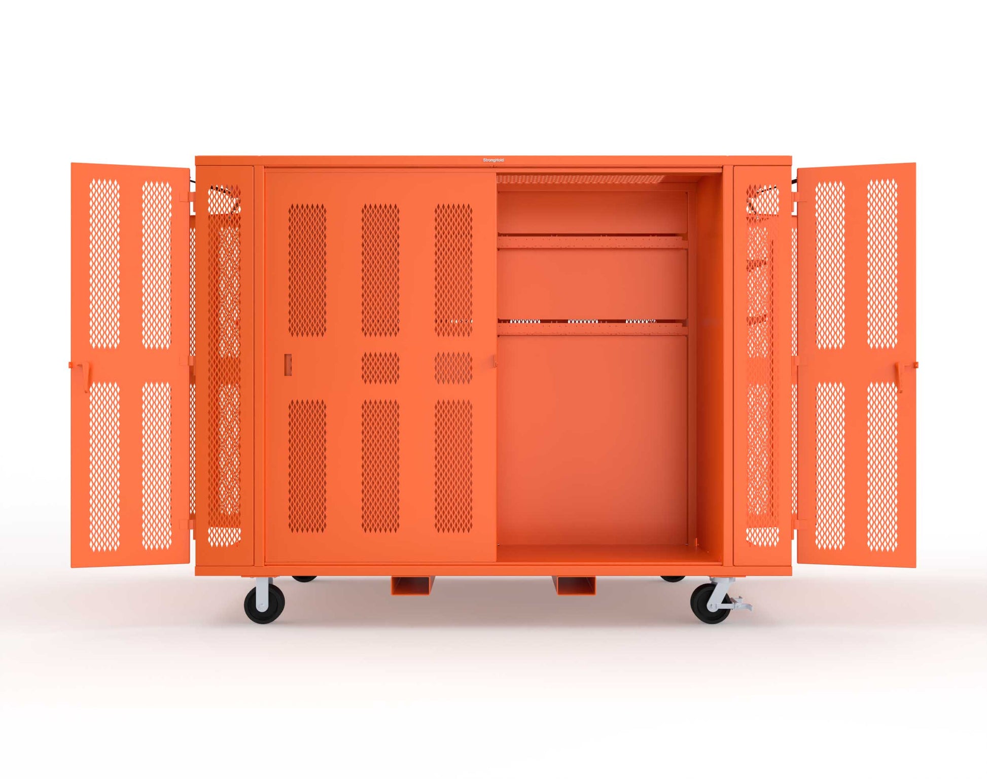 Extreme Duty Mobile Rigging Cabinet with 2 sets of 2 Ventilated Sliding Doors and 2 sets of 2 Ventilated Swing Doors with Short and Long Hangers  - 122 in. W x 50 in. D x 100 in. H - 10.27.6-4V-500-2SLD-2ED-40SH-16LH-FLP-CA-2009