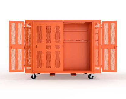 Extreme Duty Mobile Rigging Cabinet with 2 sets of 2 Ventilated Sliding Doors and 2 sets of 2 Ventilated Swing Doors with Short and Long Hangers  - 122 in. W x 50 in. D x 100 in. H - 10.27.6-4V-500-2SLD-2ED-40SH-16LH-FLP-CA-2009