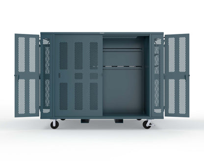 Extreme Duty Mobile Rigging Cabinet with 2 sets of 2 Ventilated Sliding Doors and 2 sets of 2 Ventilated Swing Doors with Short and Long Hangers  - 122 in. W x 50 in. D x 100 in. H - 10.27.6-4V-500-2SLD-2ED-40SH-16LH-FLP-CA-5001