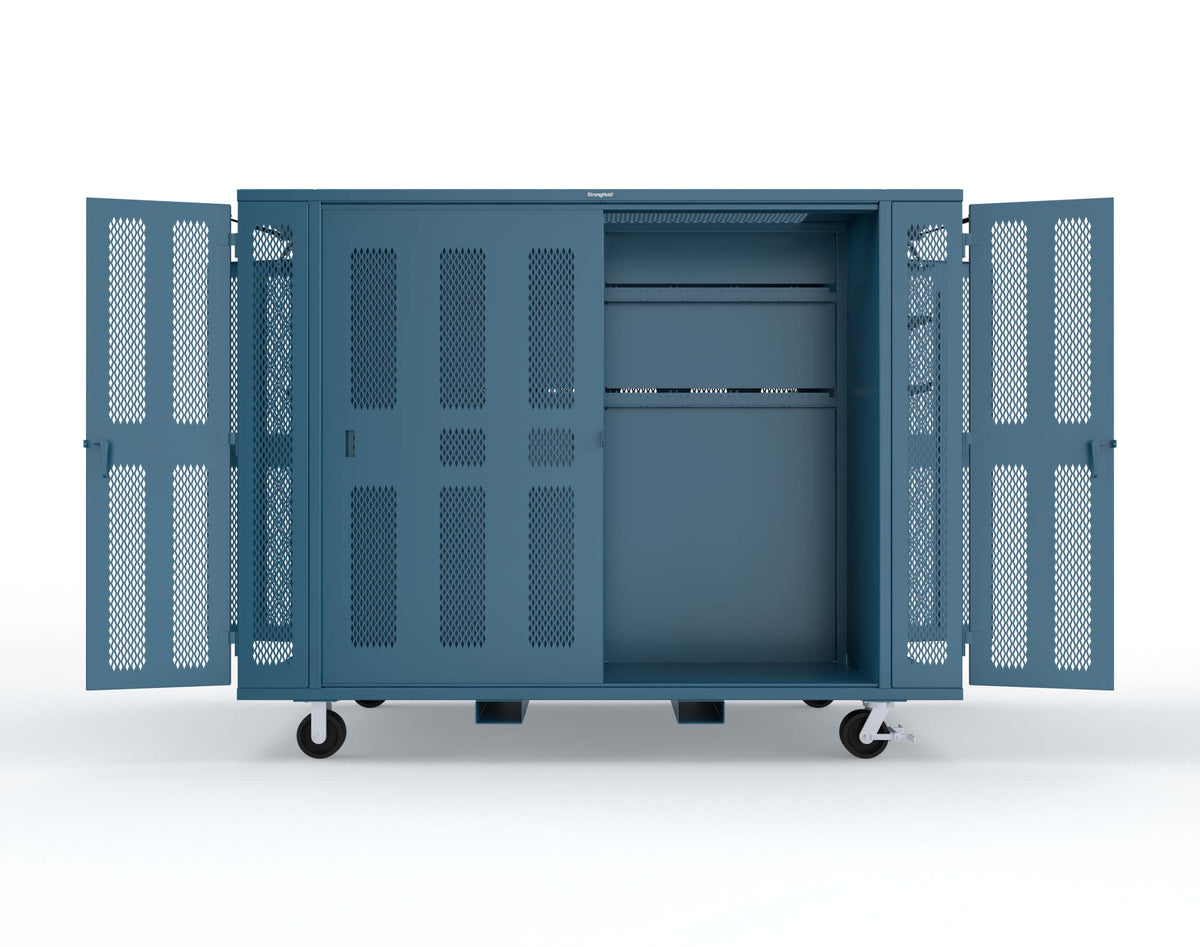 Extreme Duty Mobile Rigging Cabinet with 2 sets of 2 Ventilated Sliding Doors and 2 sets of 2 Ventilated Swing Doors with Short and Long Hangers - 122 in. W x 50 in. D x 100 in. H - 10.27.6-4V-500-2SLD-2ED-40SH-16LH-FLP-CA-5010