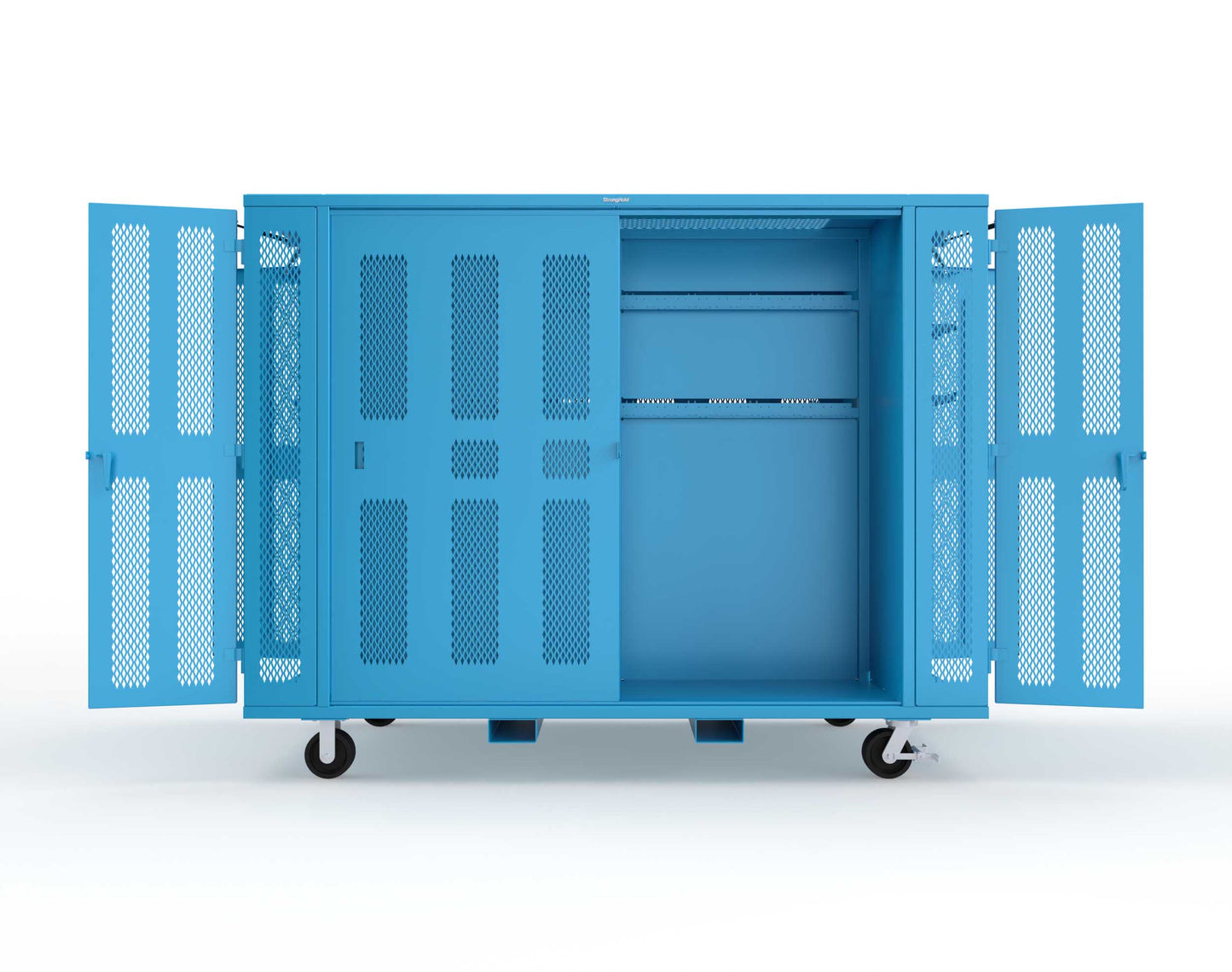 Extreme Duty Mobile Rigging Cabinet with 2 sets of 2 Ventilated Sliding Doors and 2 sets of 2 Ventilated Swing Doors with Short and Long Hangers  - 122 in. W x 50 in. D x 100 in. H - 10.27.6-4V-500-2SLD-2ED-40SH-16LH-FLP-CA-5012