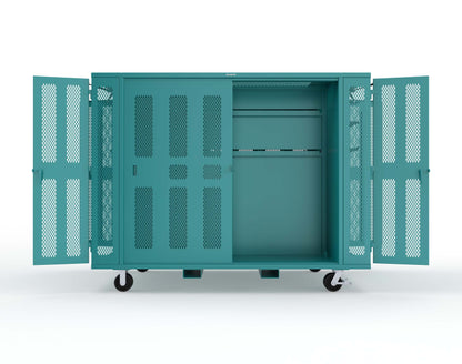 Extreme Duty Mobile Rigging Cabinet with 2 sets of 2 Ventilated Sliding Doors and 2 sets of 2 Ventilated Swing Doors with Short and Long Hangers  - 122 in. W x 50 in. D x 100 in. H - 10.27.6-4V-500-2SLD-2ED-40SH-16LH-FLP-CA-5021