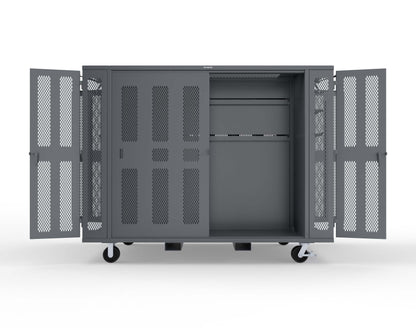 Extreme Duty Mobile Rigging Cabinet with 2 sets of 2 Ventilated Sliding Doors and 2 sets of 2 Ventilated Swing Doors with Short and Long Hangers  - 122 in. W x 50 in. D x 100 in. H - 10.27.6-4V-500-2SLD-2ED-40SH-16LH-FLP-CA-7024
