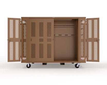 Extreme Duty Mobile Rigging Cabinet with 2 sets of 2 Ventilated Sliding Doors and 2 sets of 2 Ventilated Swing Doors with Short and Long Hangers  - 122 in. W x 50 in. D x 100 in. H - 10.27.6-4V-500-2SLD-2ED-40SH-16LH-FLP-CA-8008