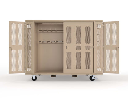 Extreme Duty Mobile Rigging Cabinet with 2 sets of 2 Ventilated Sliding Doors and 2 sets of 2 Ventilated Swing Doors with Short and Long Hangers  - 122 in. W x 50 in. D x 100 in. H - 10.27.6-4V-500-2SLD-2ED-40SH-16LH-FLP-CA-1019