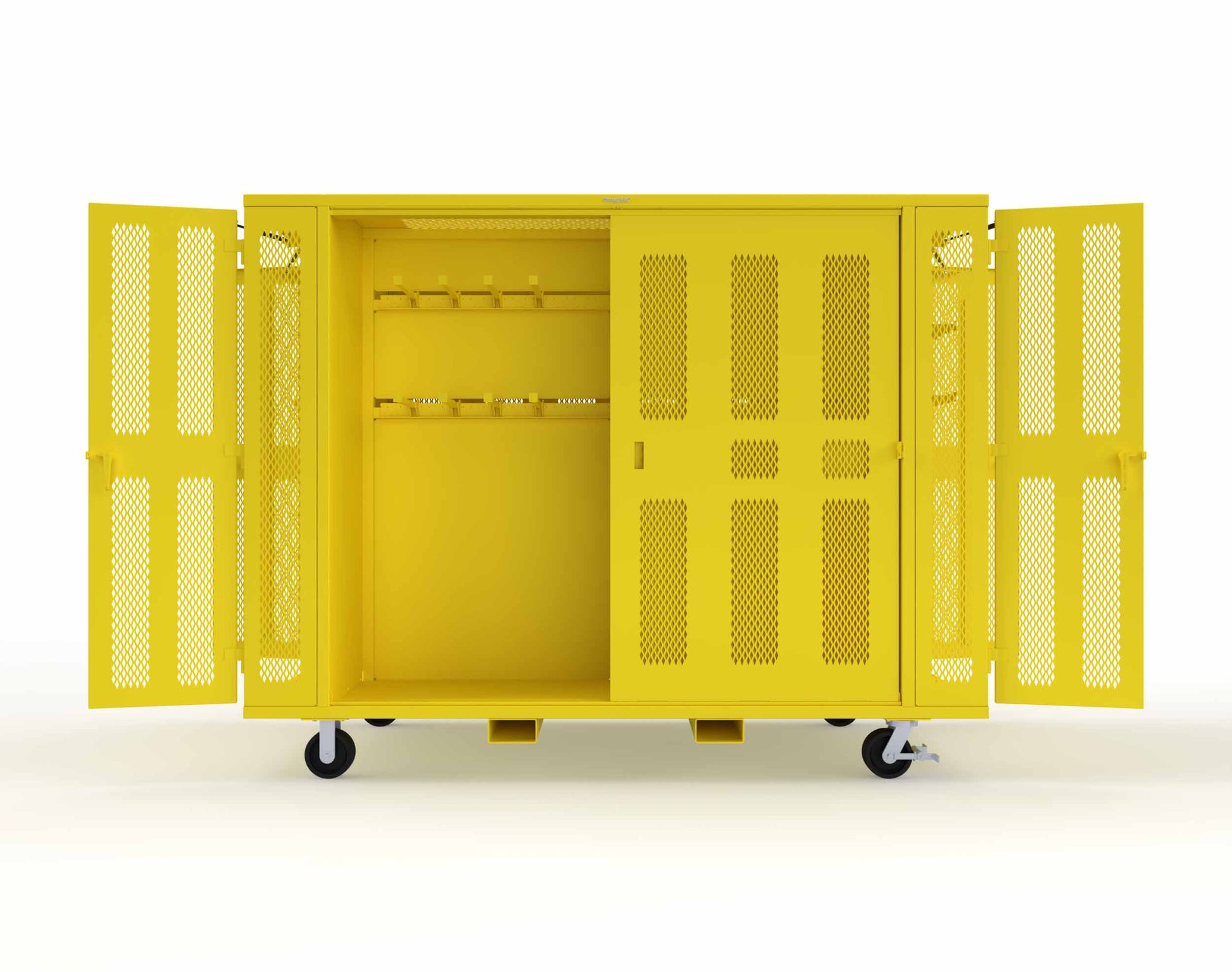 Extreme Duty Mobile Rigging Cabinet with 2 sets of 2 Ventilated Sliding Doors and 2 sets of 2 Ventilated Swing Doors with Short and Long Hangers  - 122 in. W x 50 in. D x 100 in. H - 10.27.6-4V-500-2SLD-2ED-40SH-16LH-FLP-CA-1021
