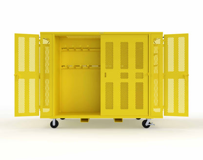 Extreme Duty Mobile Rigging Cabinet with 2 sets of 2 Ventilated Sliding Doors and 2 sets of 2 Ventilated Swing Doors with Short and Long Hangers  - 122 in. W x 50 in. D x 100 in. H - 10.27.6-4V-500-2SLD-2ED-40SH-16LH-FLP-CA-1021