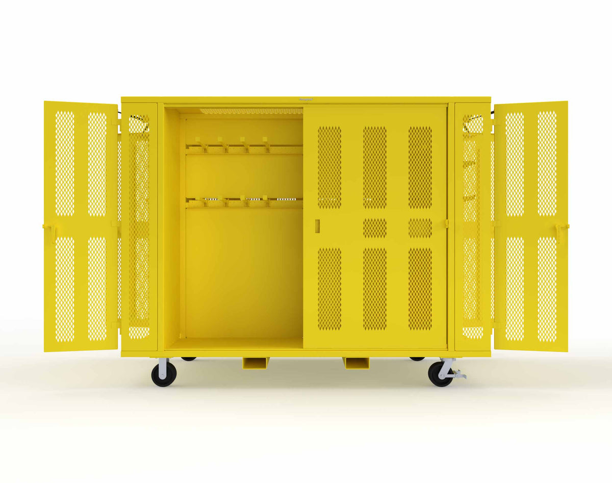 Extreme Duty Mobile Rigging Cabinet with 2 sets of 2 Ventilated Sliding Doors and 2 sets of 2 Ventilated Swing Doors with Short and Long Hangers - 122 in. W x 50 in. D x 100 in. H - 10.27.6-4V-500-2SLD-2ED-40SH-16LH-FLP-CA-1023