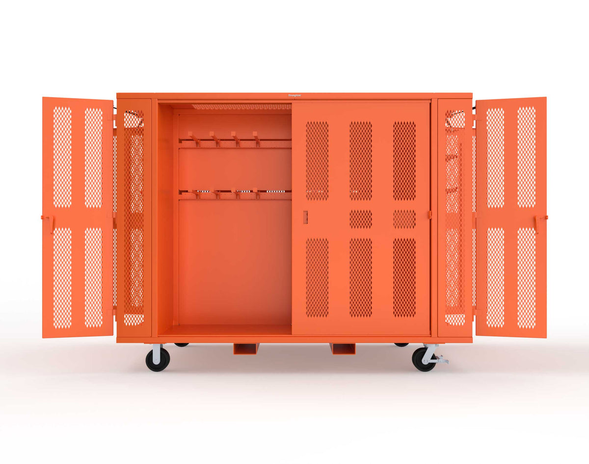 Extreme Duty Mobile Rigging Cabinet with 2 sets of 2 Ventilated Sliding Doors and 2 sets of 2 Ventilated Swing Doors with Short and Long Hangers - 122 in. W x 50 in. D x 100 in. H - 10.27.6-4V-500-2SLD-2ED-40SH-16LH-FLP-CA-2004