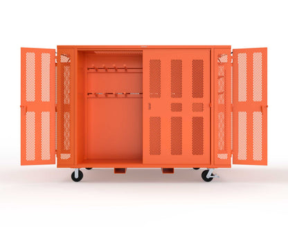 Extreme Duty Mobile Rigging Cabinet with 2 sets of 2 Ventilated Sliding Doors and 2 sets of 2 Ventilated Swing Doors with Short and Long Hangers - 122 in. W x 50 in. D x 100 in. H - 10.27.6-4V-500-2SLD-2ED-40SH-16LH-FLP-CA-2004