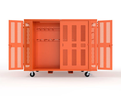 Extreme Duty Mobile Rigging Cabinet with 2 sets of 2 Ventilated Sliding Doors and 2 sets of 2 Ventilated Swing Doors with Short and Long Hangers  - 122 in. W x 50 in. D x 100 in. H