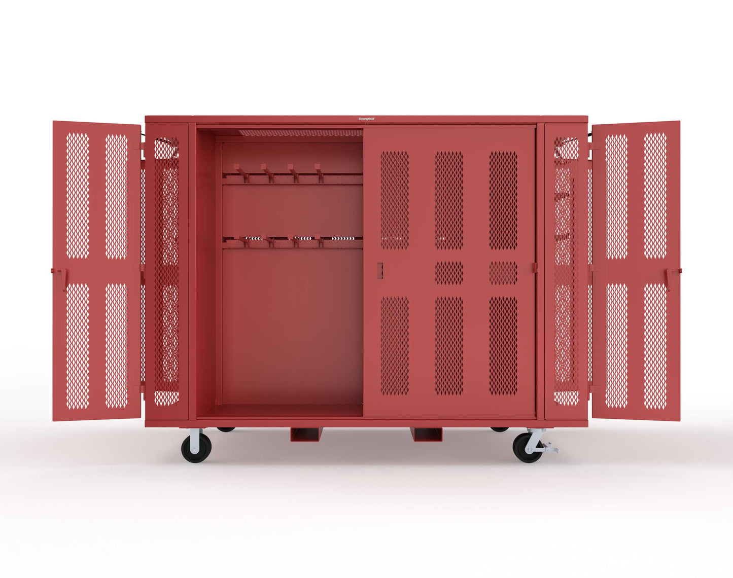 Extreme Duty Mobile Rigging Cabinet with 2 sets of 2 Ventilated Sliding Doors and 2 sets of 2 Ventilated Swing Doors with Short and Long Hangers  - 122 in. W x 50 in. D x 100 in. H - 10.27.6-4V-500-2SLD-2ED-40SH-16LH-FLP-CA-3001