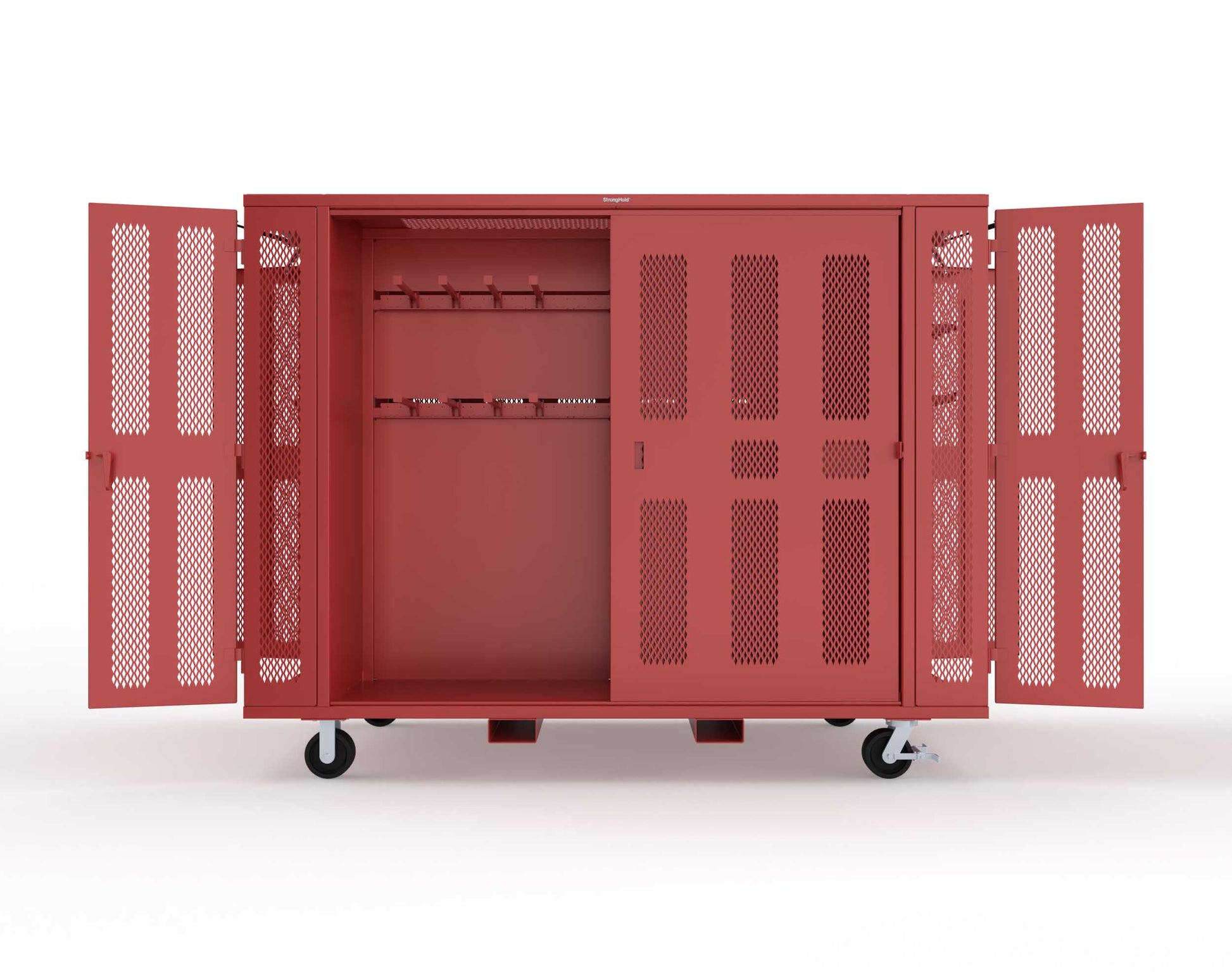 Extreme Duty Mobile Rigging Cabinet with 2 sets of 2 Ventilated Sliding Doors and 2 sets of 2 Ventilated Swing Doors with Short and Long Hangers  - 122 in. W x 50 in. D x 100 in. H - 10.27.6-4V-500-2SLD-2ED-40SH-16LH-FLP-CA-3001