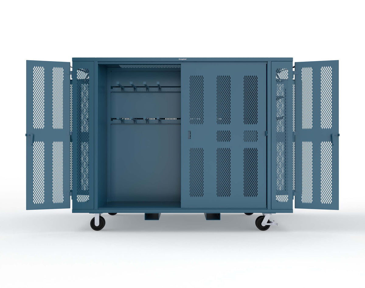 Extreme Duty Mobile Rigging Cabinet with 2 sets of 2 Ventilated Sliding Doors and 2 sets of 2 Ventilated Swing Doors with Short and Long Hangers - 122 in. W x 50 in. D x 100 in. H - 10.27.6-4V-500-2SLD-2ED-40SH-16LH-FLP-CA-5010