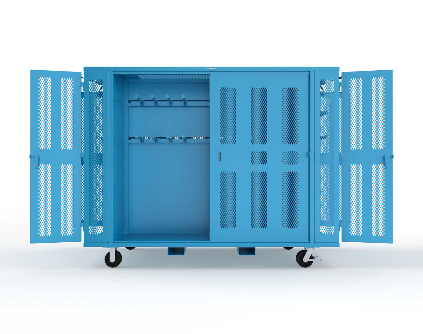 Extreme Duty Mobile Rigging Cabinet with 2 sets of 2 Ventilated Sliding Doors and 2 sets of 2 Ventilated Swing Doors with Short and Long Hangers  - 122 in. W x 50 in. D x 100 in. H - 10.27.6-4V-500-2SLD-2ED-40SH-16LH-FLP-CA-5012