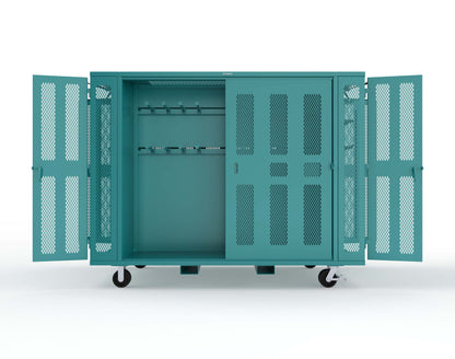 Extreme Duty Mobile Rigging Cabinet with 2 sets of 2 Ventilated Sliding Doors and 2 sets of 2 Ventilated Swing Doors with Short and Long Hangers  - 122 in. W x 50 in. D x 100 in. H - 10.27.6-4V-500-2SLD-2ED-40SH-16LH-FLP-CA-5021