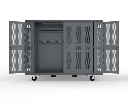 Extreme Duty Mobile Rigging Cabinet with 2 sets of 2 Ventilated Sliding Doors and 2 sets of 2 Ventilated Swing Doors with Short and Long Hangers  - 122 in. W x 50 in. D x 100 in. H - 10.27.6-4V-500-2SLD-2ED-40SH-16LH-FLP-CA-7024