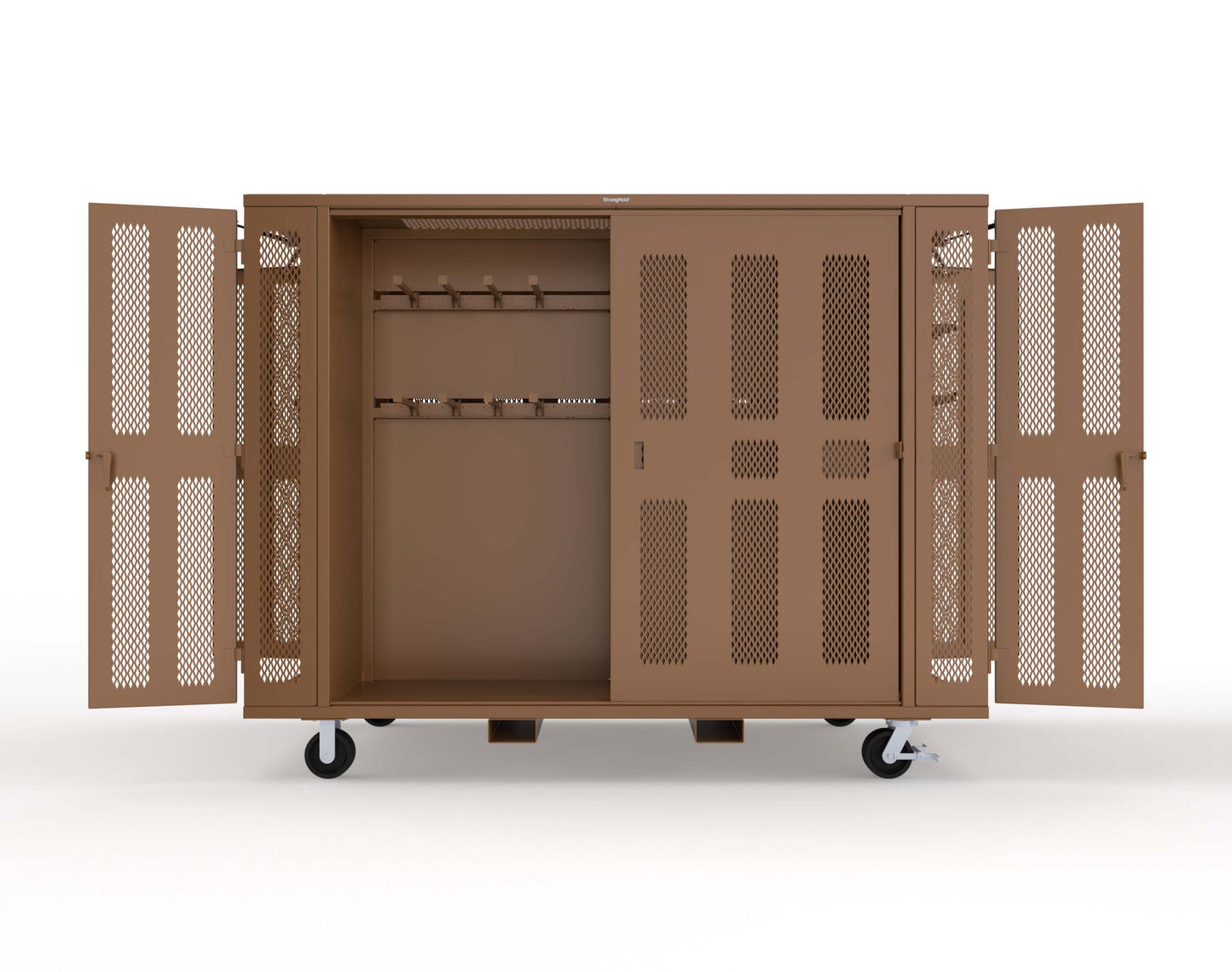 Extreme Duty Mobile Rigging Cabinet with 2 sets of 2 Ventilated Sliding Doors and 2 sets of 2 Ventilated Swing Doors with Short and Long Hangers  - 122 in. W x 50 in. D x 100 in. H - 10.27.6-4V-500-2SLD-2ED-40SH-16LH-FLP-CA-8008