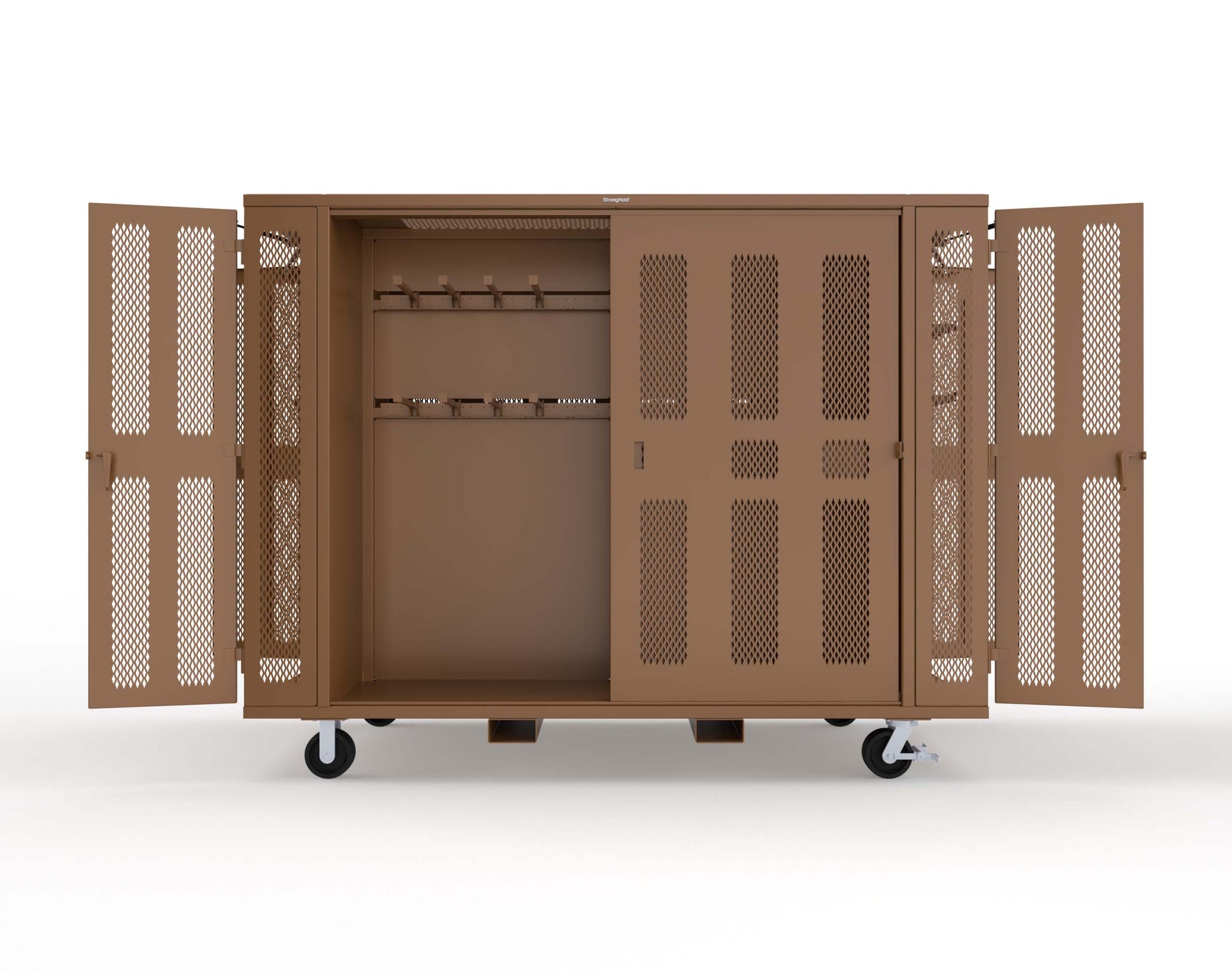 Extreme Duty Mobile Rigging Cabinet with 2 sets of 2 Ventilated Sliding Doors and 2 sets of 2 Ventilated Swing Doors with Short and Long Hangers  - 122 in. W x 50 in. D x 100 in. H - 10.27.6-4V-500-2SLD-2ED-40SH-16LH-FLP-CA-8008