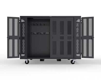 Extreme Duty Mobile Rigging Cabinet with 2 sets of 2 Ventilated Sliding Doors and 2 sets of 2 Ventilated Swing Doors with Short and Long Hangers  - 122 in. W x 50 in. D x 100 in. H - 10.27.6-4V-500-2SLD-2ED-40SH-16LH-FLP-CA-9005