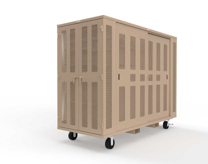 Extreme Duty Mobile Rigging Cabinet with 2 sets of 2 Ventilated Sliding Doors and 2 sets of 2 Ventilated Swing Doors with Short and Long Hangers  - 122 in. W x 50 in. D x 100 in. H - 10.27.6-4V-500-2SLD-2ED-40SH-16LH-FLP-CA-1019