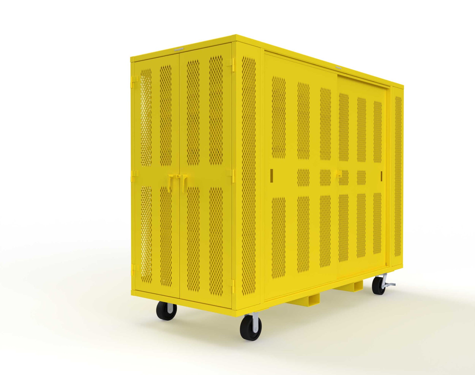Extreme Duty Mobile Rigging Cabinet with 2 sets of 2 Ventilated Sliding Doors and 2 sets of 2 Ventilated Swing Doors with Short and Long Hangers  - 122 in. W x 50 in. D x 100 in. H - 10.27.6-4V-500-2SLD-2ED-40SH-16LH-FLP-CA-1021