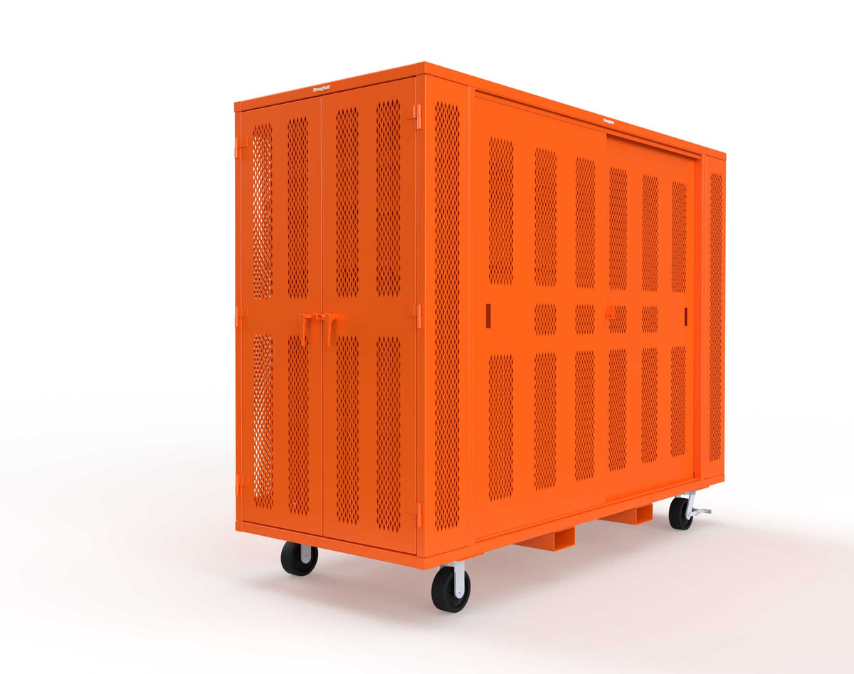 Extreme Duty Mobile Rigging Cabinet with 2 sets of 2 Ventilated Sliding Doors and 2 sets of 2 Ventilated Swing Doors with Short and Long Hangers - 122 in. W x 50 in. D x 100 in. H - 10.27.6-4V-500-2SLD-2ED-40SH-16LH-FLP-CA-2004