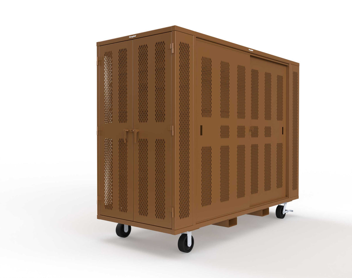 Extreme Duty Mobile Rigging Cabinet with 2 sets of 2 Ventilated Sliding Doors and 2 sets of 2 Ventilated Swing Doors with Short and Long Hangers - 122 in. W x 50 in. D x 100 in. H - 10.27.6-4V-500-2SLD-2ED-40SH-16LH-FLP-CA-8025