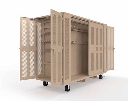 Extreme Duty Mobile Rigging Cabinet with 2 sets of 2 Ventilated Sliding Doors and 2 sets of 2 Ventilated Swing Doors with Short and Long Hangers  - 122 in. W x 50 in. D x 100 in. H - 10.27.6-4V-500-2SLD-2ED-40SH-16LH-FLP-CA-1019