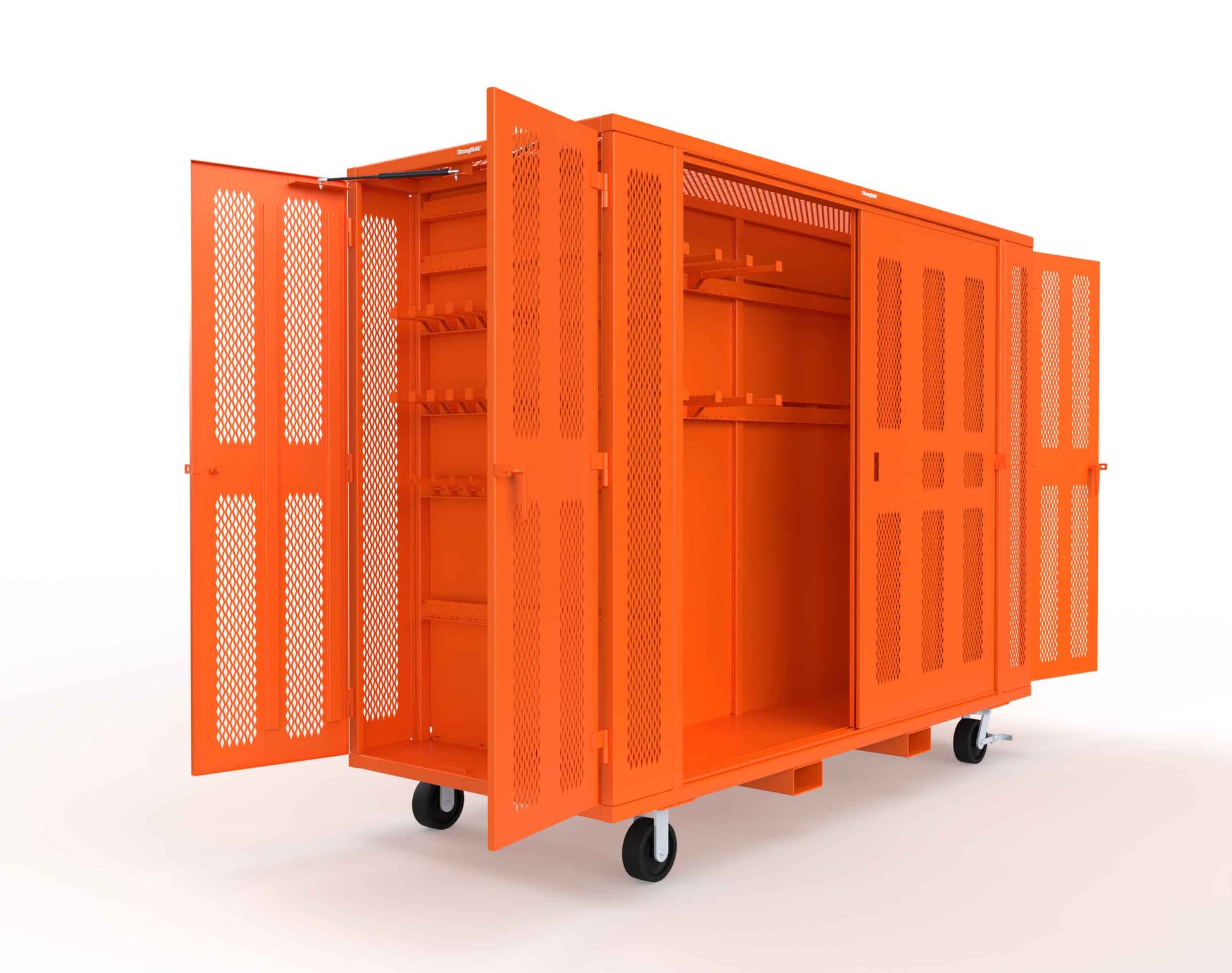 Extreme Duty Mobile Rigging Cabinet with 2 sets of 2 Ventilated Sliding Doors and 2 sets of 2 Ventilated Swing Doors with Short and Long Hangers  - 122 in. W x 50 in. D x 100 in. H - 10.27.6-4V-500-2SLD-2ED-40SH-16LH-FLP-CA-2009
