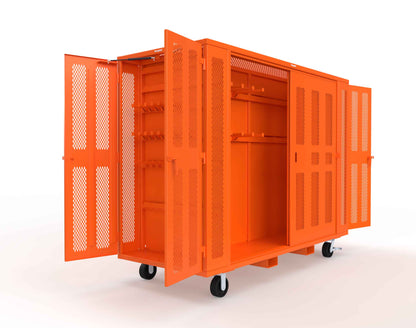 Extreme Duty Mobile Rigging Cabinet with 2 sets of 2 Ventilated Sliding Doors and 2 sets of 2 Ventilated Swing Doors with Short and Long Hangers  - 122 in. W x 50 in. D x 100 in. H - 10.27.6-4V-500-2SLD-2ED-40SH-16LH-FLP-CA-2009