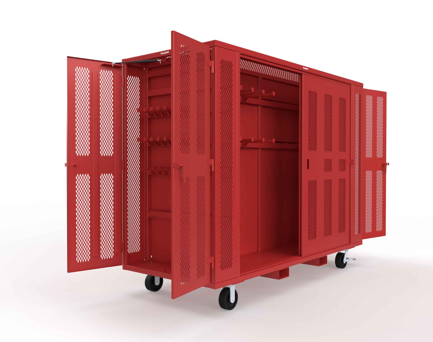 Extreme Duty Mobile Rigging Cabinet with 2 sets of 2 Ventilated Sliding Doors and 2 sets of 2 Ventilated Swing Doors with Short and Long Hangers  - 122 in. W x 50 in. D x 100 in. H - 10.27.6-4V-500-2SLD-2ED-40SH-16LH-FLP-CA-3001