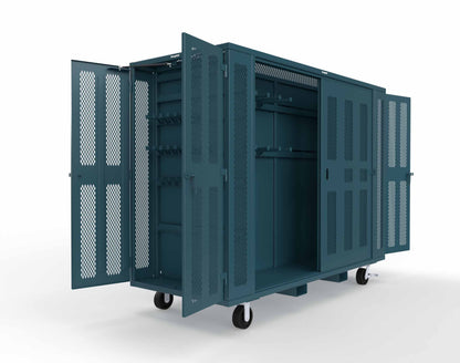 Extreme Duty Mobile Rigging Cabinet with 2 sets of 2 Ventilated Sliding Doors and 2 sets of 2 Ventilated Swing Doors with Short and Long Hangers  - 122 in. W x 50 in. D x 100 in. H - 10.27.6-4V-500-2SLD-2ED-40SH-16LH-FLP-CA-5001
