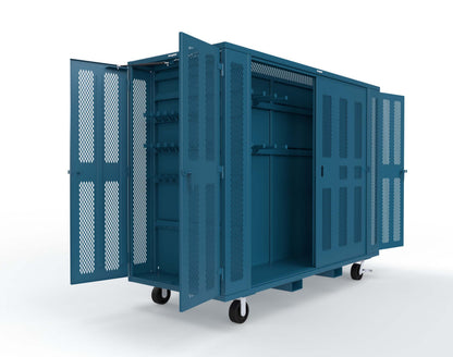 Extreme Duty Mobile Rigging Cabinet with 2 sets of 2 Ventilated Sliding Doors and 2 sets of 2 Ventilated Swing Doors with Short and Long Hangers - 122 in. W x 50 in. D x 100 in. H - 10.27.6-4V-500-2SLD-2ED-40SH-16LH-FLP-CA-5010