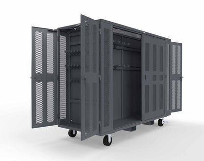 Extreme Duty Mobile Rigging Cabinet with 2 sets of 2 Ventilated Sliding Doors and 2 sets of 2 Ventilated Swing Doors with Short and Long Hangers  - 122 in. W x 50 in. D x 100 in. H - 10.27.6-4V-500-2SLD-2ED-40SH-16LH-FLP-CA-7024