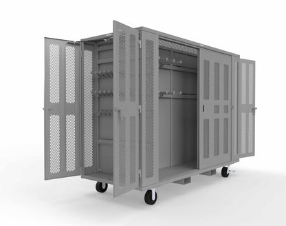 Extreme Duty Mobile Rigging Cabinet with 2 sets of 2 Ventilated Sliding Doors and 2 sets of 2 Ventilated Swing Doors with Short and Long Hangers  - 122 in. W x 50 in. D x 100 in. H - 10.27.6-4V-500-2SLD-2ED-40SH-16LH-FLP-CA-7037