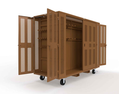 Extreme Duty Mobile Rigging Cabinet with 2 sets of 2 Ventilated Sliding Doors and 2 sets of 2 Ventilated Swing Doors with Short and Long Hangers - 122 in. W x 50 in. D x 100 in. H - 10.27.6-4V-500-2SLD-2ED-40SH-16LH-FLP-CA-8025