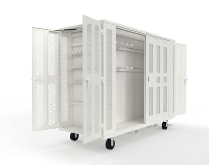 Extreme Duty Mobile Rigging Cabinet with 2 sets of 2 Ventilated Sliding Doors and 2 sets of 2 Ventilated Swing Doors with Short and Long Hangers  - 122 in. W x 50 in. D x 100 in. H - 10.27.6-4V-500-2SLD-2ED-40SH-16LH-FLP-CA-9003