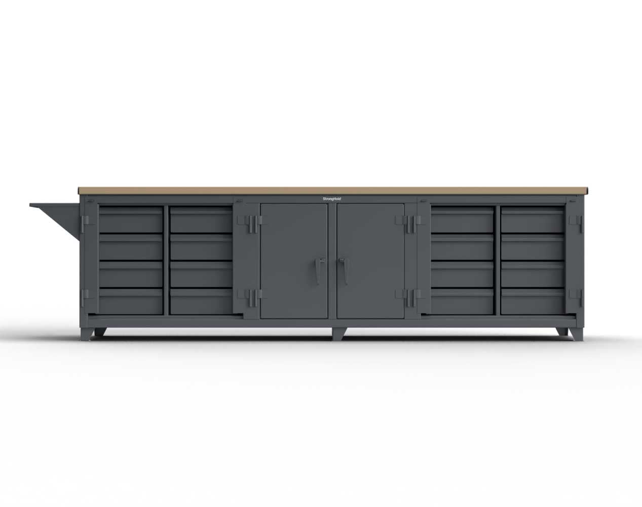 Extreme Duty 12 GA Workbench with 1 3/4 in. Maple Top, Vise Shelf, 16 Drawers, Lock bars - 120 In. W x 30 In. D x 37 In. H