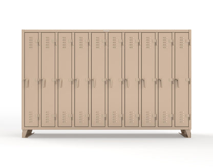 Extreme Duty 12 GA Single-Tier Locker with 10 Compartments, Louvered Doors, Wardrobe Rod - 122 in. W x 18in. D x 78 in. H - 106-18-1TSL-1019