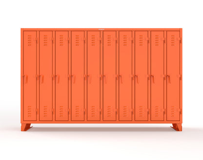 Extreme Duty 12 GA Single-Tier Locker with 10 Compartments, Louvered Doors, Wardrobe Rod - 122 in. W x 18in. D x 78 in. H - 106-18-1TSL-2004