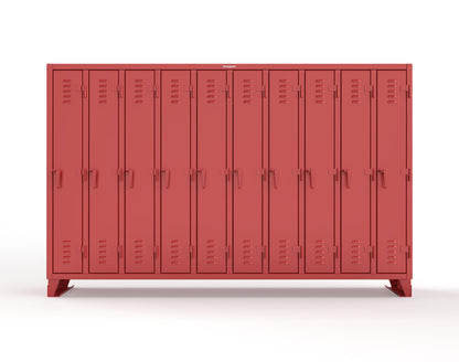 Extreme Duty 12 GA Single-Tier Locker with 10 Compartments, Louvered Doors, Wardrobe Rod - 122 in. W x 18in. D x 78 in. H - 106-18-1TSL-3001