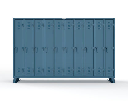 Extreme Duty 12 GA Single-Tier Locker with 10 Compartments, Louvered Doors, Wardrobe Rod - 122 in. W x 18in. D x 78 in. H - 106-18-1TSL-5010